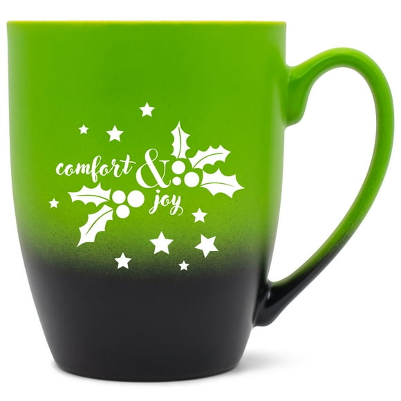 Elanze Designs Comfort & Joy Two Toned Ombre Matte Green and Black 12 ounce Ceramic Stoneware Coffee Cup Mug