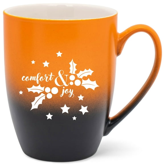 Elanze Designs Comfort & Joy Two Toned Ombre Matte Orange and Black 12 ounce Ceramic Stoneware Coffee Cup Mug
