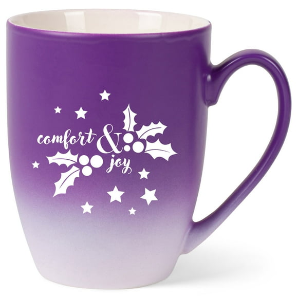 Elanze Designs Comfort & Joy Two Toned Ombre Matte Purple and White 12 ounce Ceramic Stoneware Coffee Cup Mug