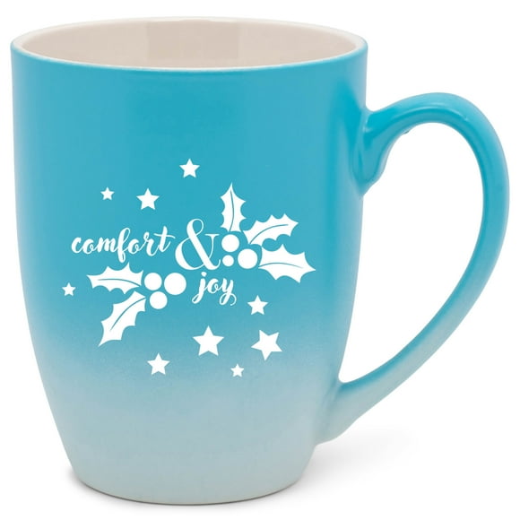 Elanze Designs Comfort & Joy Two Toned Ombre Matte Teal and White 12 ounce Ceramic Stoneware Coffee Cup Mug