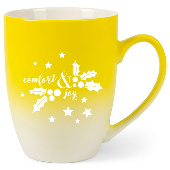 Elanze Designs Comfort & Joy Two Toned Ombre Matte Yellow and White 12 ounce Ceramic Stoneware Coffee Cup Mug