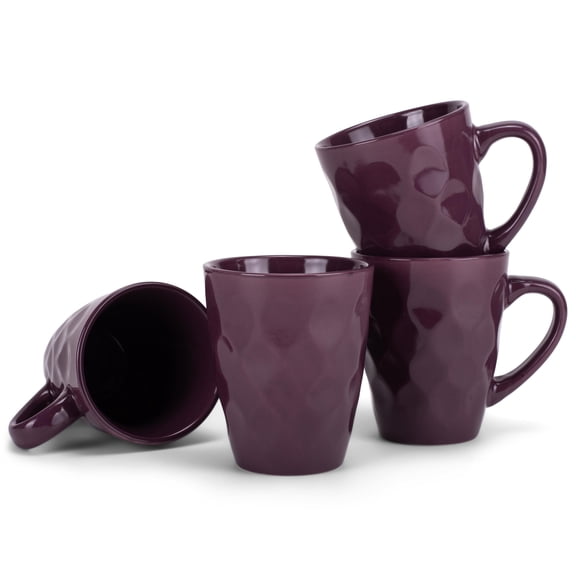 Elanze Designs Dimpled Purple 12 ounce Glossy Ceramic Mugs Matching Set of 4
