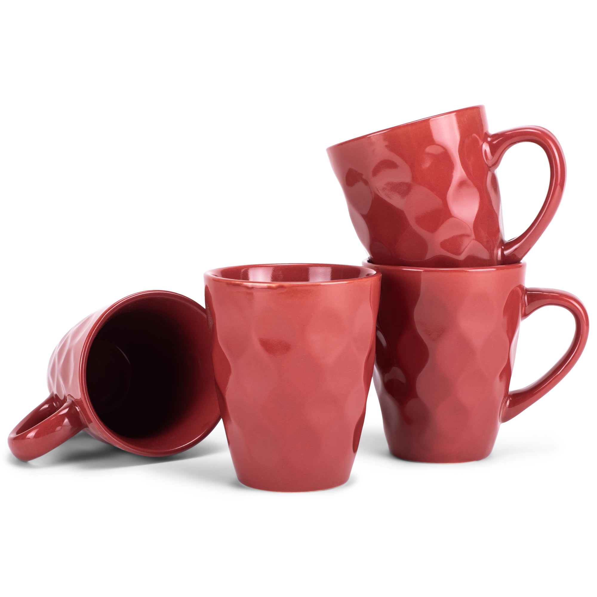 Red Mug Set Elanze Designs Dimpled Red 12 ounce Glossy Ceramic Mugs Matching Set of ...