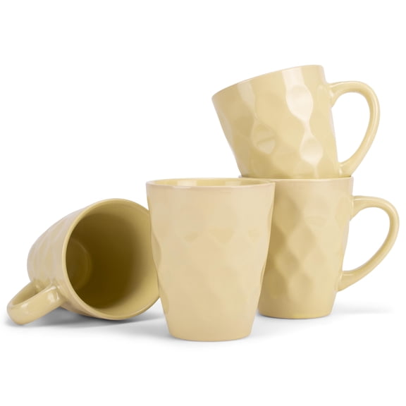 Elanze Designs Dimpled Yellow 12 ounce Glossy Ceramic Mugs Matching Set of 4