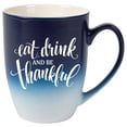 thumbnail image 1 of Elanze Designs Eat Drink And Be Thankful Two Toned Ombre Matte Navy Blue and White 12 ounce Ceramic Stoneware Coffee Cup Mug, 1 of 1