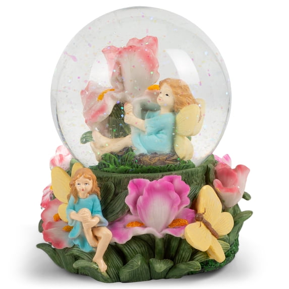 Elanze Designs Fairy Children in Flowers 100MM Sturdy Wind Up Music Glitter Water Snow Globe Tabletop Dresser Nightstand Figurine Decoration Plays Tune Greensleeves