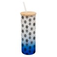 thumbnail image 1 of Elanze Designs Falling Snow Winter Scene Wrap-Around Design 25 Ounce Frosted Gradient Glass On-The-Go Coffee Travel Skinny Tumbler Mug Cup, Bamboo Lid and Drinking Straw, Cobalt Blue, 1 of 1