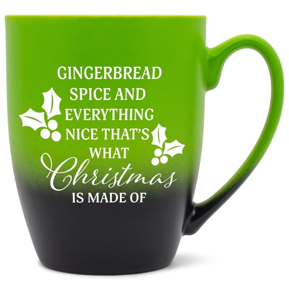 Elanze Designs Gingerbread Spice And Everything Nice That's What Christmas Is Made Of Two Toned Ombre Matte Green and Black 12 ounce Ceramic Stoneware Coffee Cup Mug