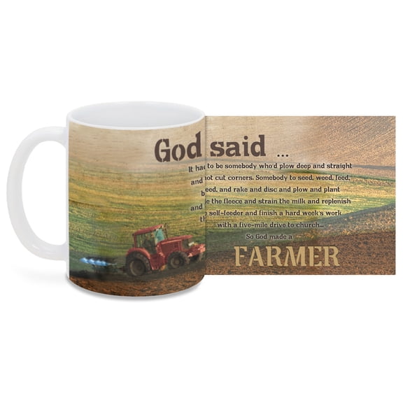 Elanze Designs God Made a Farmer Tractor 11 Ounce White Ceramic Coffee Mug
