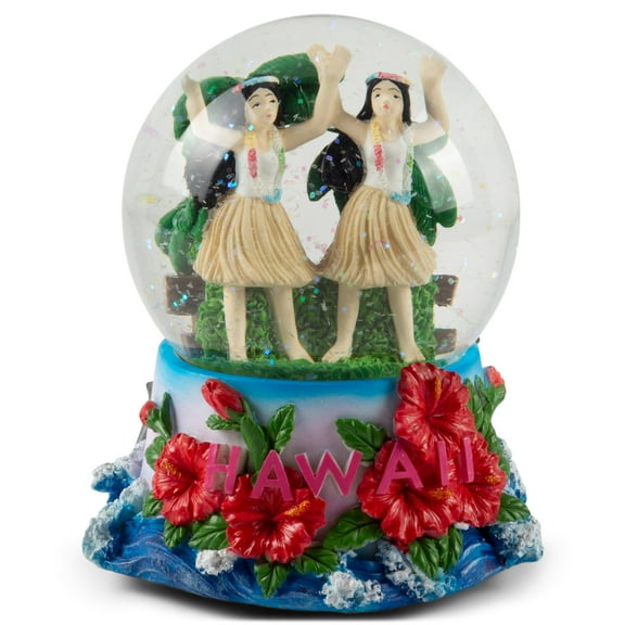 Elanze Designs Hawaii Hula Girls Figurine 100MM Water Globe Plays Tune Aloha