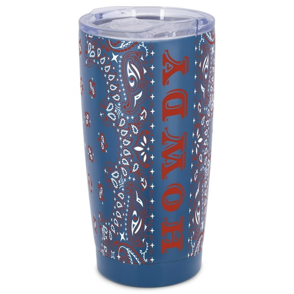 Elanze Designs Howdy Paisley Bandana Country Cowboy Wrap-Around Design 20 Ounce Stainless Steel On-The-Go Coffee Mug, Thermal Travel Tumbler with Leak Resistant Slide Lid, Navy Blue