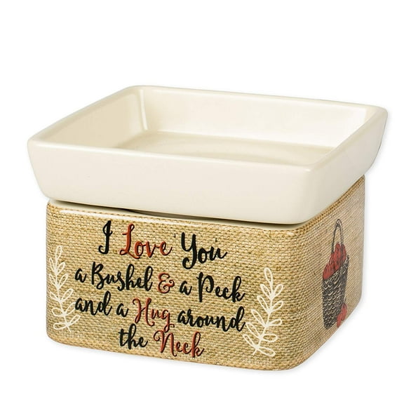 Elanze Designs I Love You A Bushel And A Peck Burlap Pattern Apples Stoneware 2 in 1 Jar Candle and Wax Tart Oil Warmer