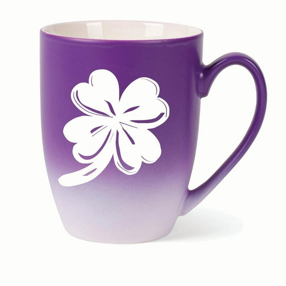 Elanze Designs Irish Four Leaf Clover Two Toned Ombre Matte 10 ounce New Bone China Coffee Tea Cup Mug For Your Favorite Morning Brew, Purple and White