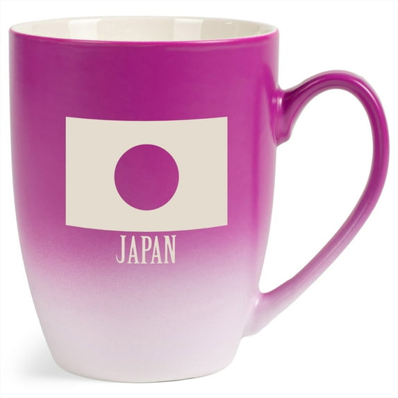 Elanze Designs Japan Japanese Flag 12 Ounce Ceramic Laser-Etched Engraved Drinkware Mug, Fuchsia and White Ombre