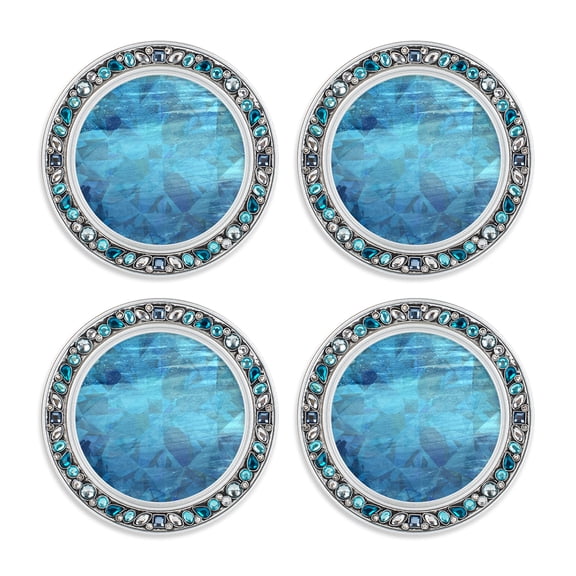Elanze Designs Jeweled Rim Abstract Background Pattern Blue 4.5 x 4.5 Acrylic Coaster, Set of 4