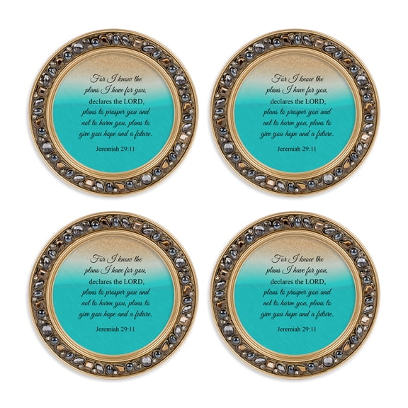 Elanze Designs Jeweled Rim For I Know The Plans I Have For You Gold 4.5 x 4.5 Acrylic Coaster, Set of 4