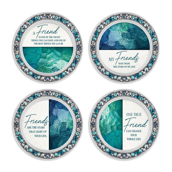 Elanze Designs Jeweled Rim Friends Have Made Story Of My Life Teal 4.5 x 4.5 Acrylic Coaster, Set of 4