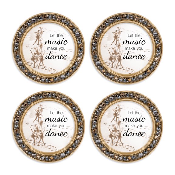 Elanze Designs Jeweled Rim Let The Music Make You Dance Gold 4.5 x 4.5 Acrylic Coaster, Set of 4