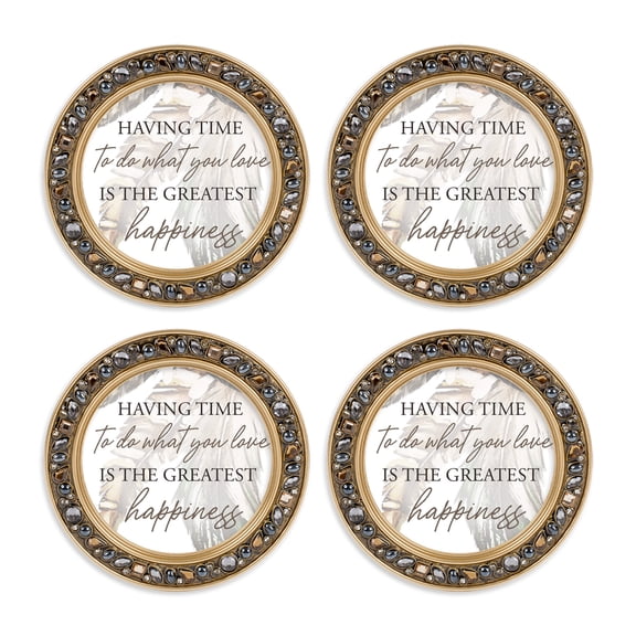 Elanze Designs Jeweled Rim Time To Do What You Love Gold 4.5 x 4.5 Acrylic Coaster, Set of 4