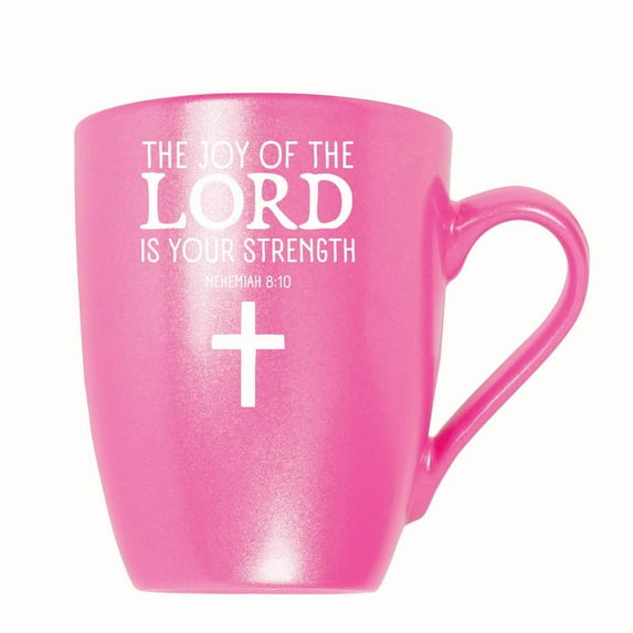 Elanze Designs The Joy Of The Lord Is Your Strength Nehemiah 8:10 10 ounce New Bone China Coffee Tea Cup Mug For Your Favorite Morning Brew, Princess Pink