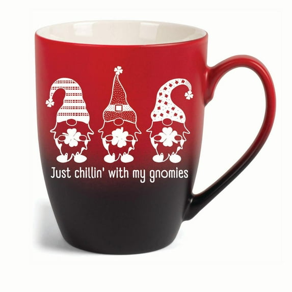 Elanze Designs Just Chillin' With My Gnomies Two Toned Ombre Matte 10 ounce New Bone China Coffee Tea Cup Mug For Your Favorite Morning Brew, Red and Black