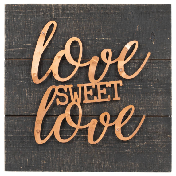 Elanze Designs Love Sweet Love Dark Wood Grain 14 x 14 Copper Inspirational Wall Art Plaque