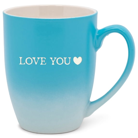 Elanze Designs Love You Two Toned Ombre Matte Teal and White 12 ounce Ceramic Stoneware Coffee Cup Mug