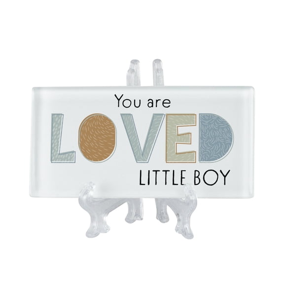 Elanze Designs Loved Little Boy Blue 4 Inch Glass Tabletop Easel or Wall Hanging Tile Sign