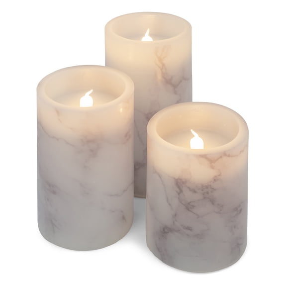 Elanze Designs Marbled White and Grey 6 inch Wax Flameless Candles Set of 3