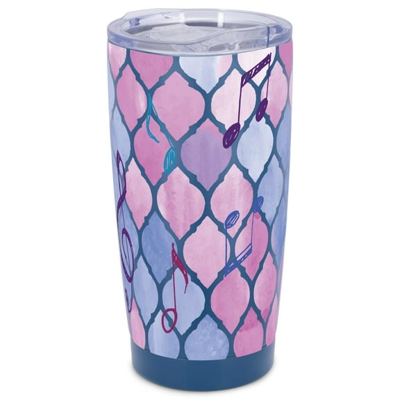 Elanze Designs Mermaid Scales Music Notes Wrap-Around Design 20 Ounce Stainless Steel On-The-Go Coffee Mug, Thermal Travel Tumbler with Leak Resistant Slide Lid, Navy Blue