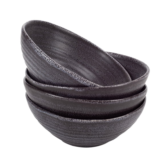 Elanze Designs Modern Chic Ribbed Ceramic Stoneware Dinnerware Bowls Set of 4 - Charcoal Grey