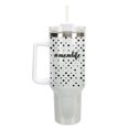 thumbnail image 1 of Elanze Designs #Momlife Mom Life Polka Dots 40 oz. Stainless Steel, Large Water Bottle Coffee Mug, Spill & Leak Resistant, Thermal Travel Tumbler with Handle, Lid & Straw, White Shimmer, 1 of 1