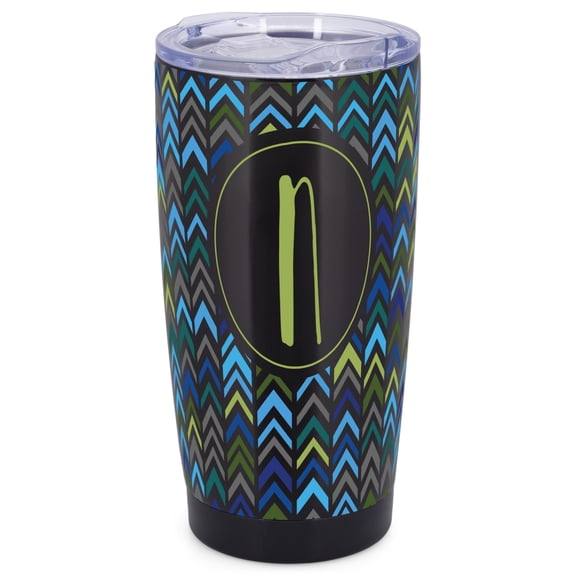Elanze Designs N Monogram Herringbone Arrows Wrap-Around Design 20 Ounce Stainless Steel On-The-Go Coffee Mug, Thermal Travel Tumbler with Leak Resistant Slide Lid, Sleek Black