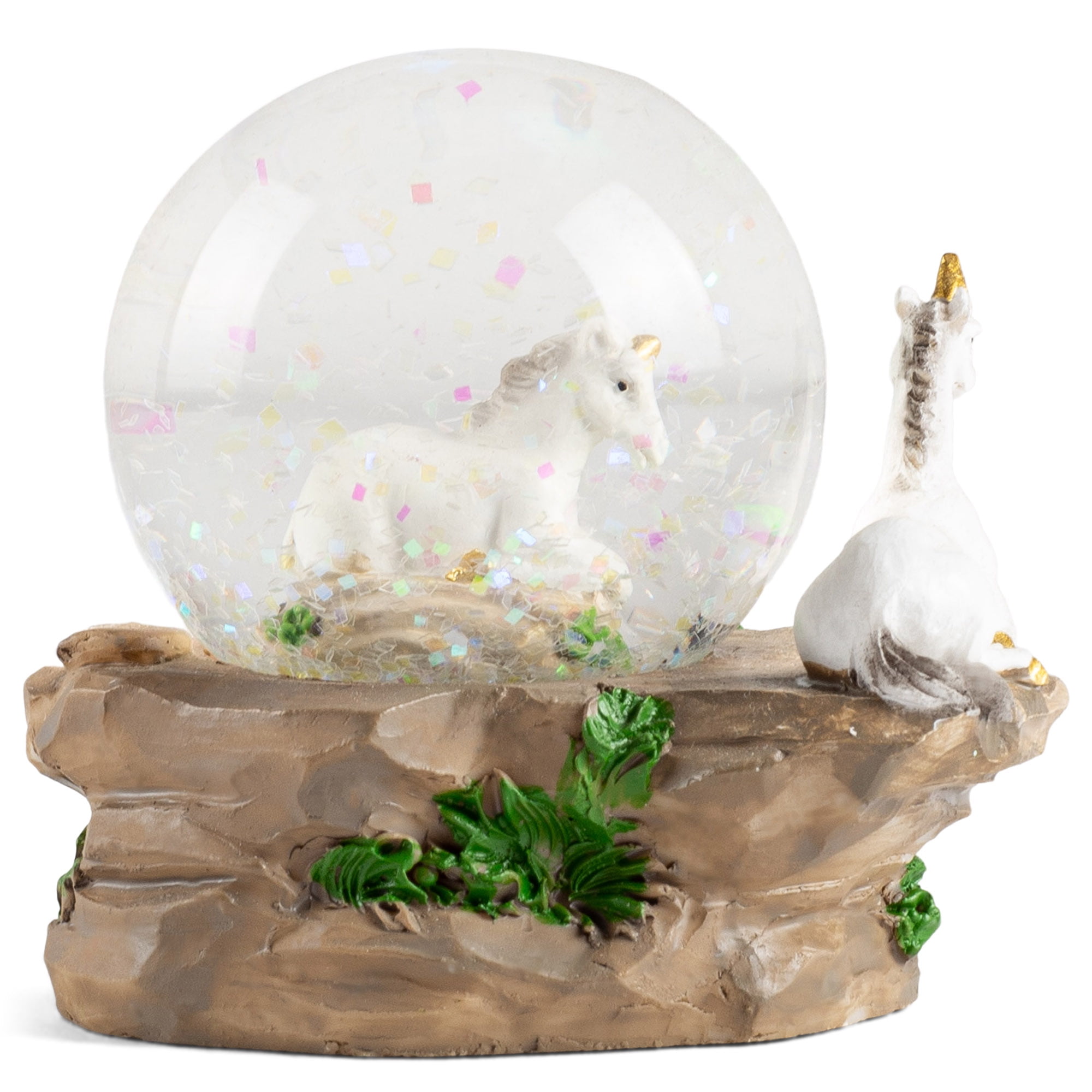 Miniature White Unicorns Polyresin Water Globe with Glitter