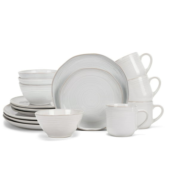 Elanze Designs Reactive Glaze Ceramic Stoneware Dinnerware 16 Piece Set - Service for 4, Classic White