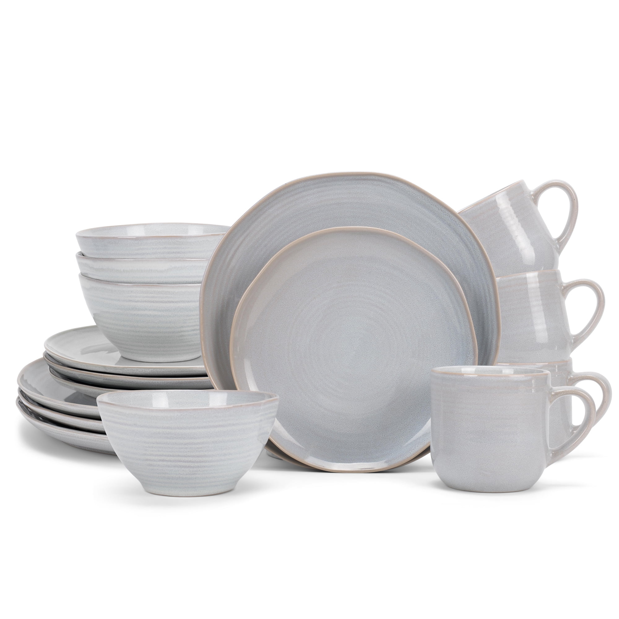 Pale Grey Ceramic 16-Piece Dinnerware Set with Glaze Finish