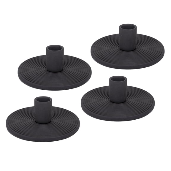 Elanze Designs Ribbed Ceramic Taper Candle Holders, Mantle Decorations, Dining Table Centerpiece, Artisan, Candlestick Holder for Tapered Candles, Pack of 4, Black