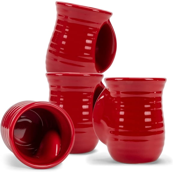 Elanze Designs Ribbed Solid Christmas Red 14 ounce Ceramic Handwarmer Mugs Set of 4