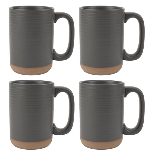 Elanze Designs Tall Ribbed Raw Clay Bottom Grey 16 ounce Ceramic Coffee ...
