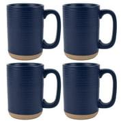 Elanze Designs Tall Ribbed Raw Clay Bottom Navy Blue 16 ounce Ceramic Coffee Mugs Set of 4