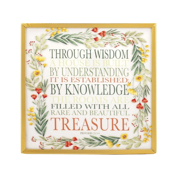 Elanze Designs Through Wisdom A House Is Built Proverbs 24:3-4 10 x 10 Inch Green Red and Yellow Metal and Glass Decorative Wall Sign