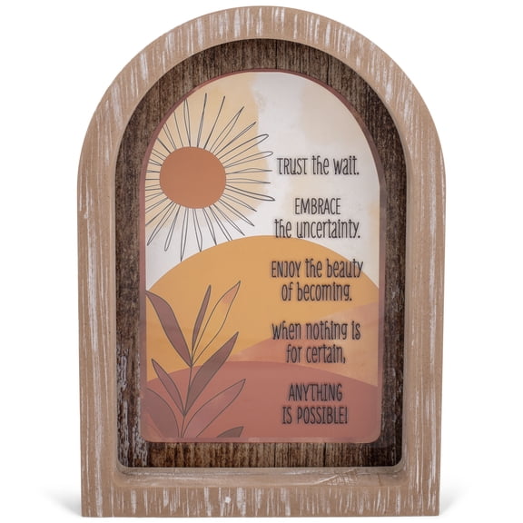 Elanze Designs Trust The Wait Anything Is Possible 12.75 x 9 Inch Brown Red and Orange Wood and Glass Decorative Arch Wall Sign