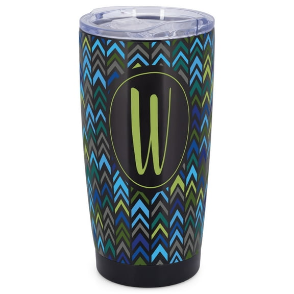 Elanze Designs W Monogram Herringbone Arrows Wrap-Around Design 20 Ounce Stainless Steel On-The-Go Coffee Mug, Thermal Travel Tumbler with Leak Resistant Slide Lid, Sleek Black