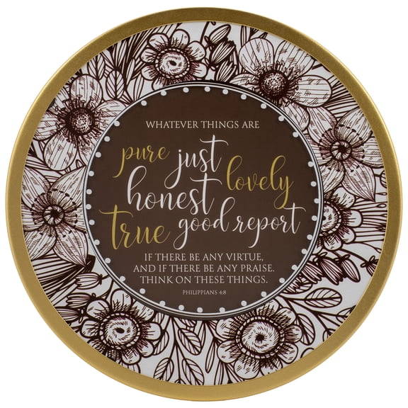 Elanze Designs Whatever Things Are Philippians 4:8 9.75 Inch Brown and Gold Metal and Glass Round Decorative Wall Sign