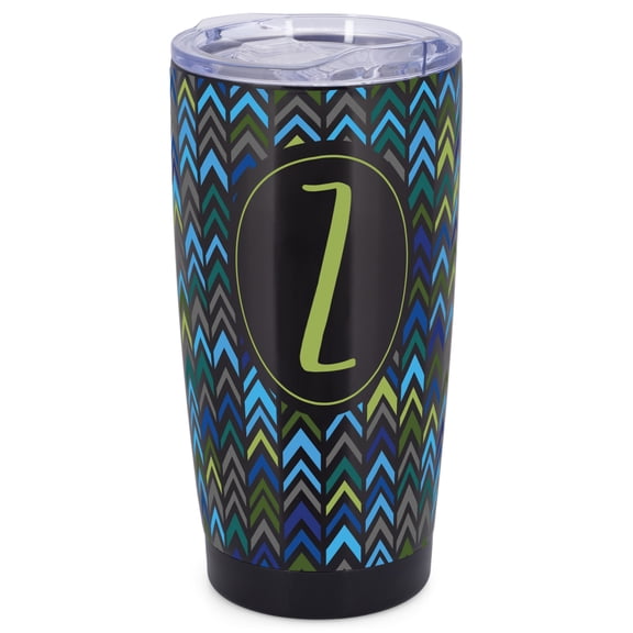 Elanze Designs Z Monogram Herringbone Arrows Wrap-Around Design 20 Ounce Stainless Steel On-The-Go Coffee Mug, Thermal Travel Tumbler with Leak Resistant Slide Lid, Sleek Black