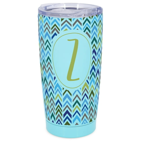 Elanze Designs Z Monogram Herringbone Arrows Wrap-Around Design 20 Ounce Stainless Steel On-The-Go Coffee Mug, Thermal Travel Tumbler with Leak Resistant Slide Lid, Sky Blue