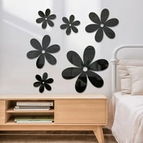 Elapind, 6Pcs 3D Acrylic Mirror Wall Stickers, Removable Flower Decals for Living Room & Bedroom, Self-Adhesive Wall Stickers, Black, Peel And Stick Wall Decals
