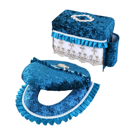 Elapind Elegant Lace Toilet Tank Cover And Lid Set, Soft Plush Velvet,Warm, Washable, Bathroom Decor