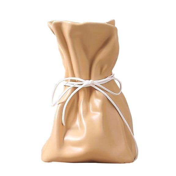 Elapind Paper Bag Vase, Unique Crinkle Grab Design Matte Ceramic Vase, Boho Flower Vase for Modern Home Decor, Wedding Dinner Table Party Office Decorative,Yellow