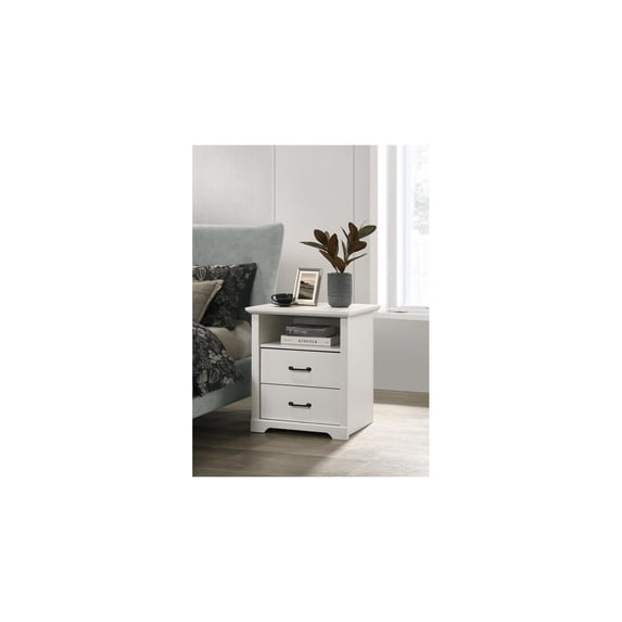 Elara 22"W White Engineered Wood 2-Drawer Nightstand Bedside Table w/USB Ports
